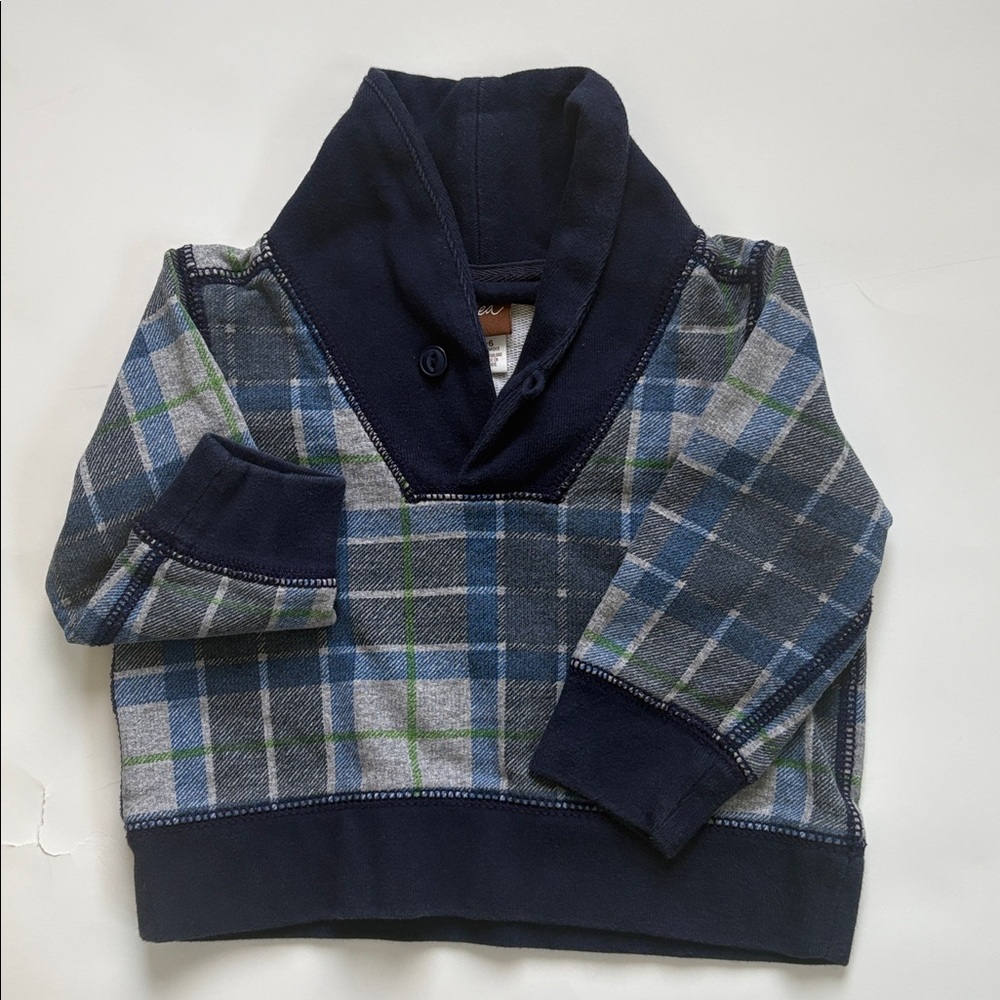 Tea Collection Plaid Pullover Sweatshirt Blue Green Size 3-6mo